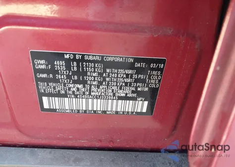 2018 Subaru Outback 2.5I Premium from USA, damaged, VIN 4S4BSACC1J3339845